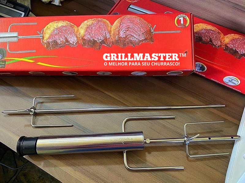 GRILLMASTER™ - Kit de 4 Espetos Giratórios com Grelha Brinde - [OFERTA LIMITADA🔥] - [BRINDE + FRETE GRÁTIS]🔥