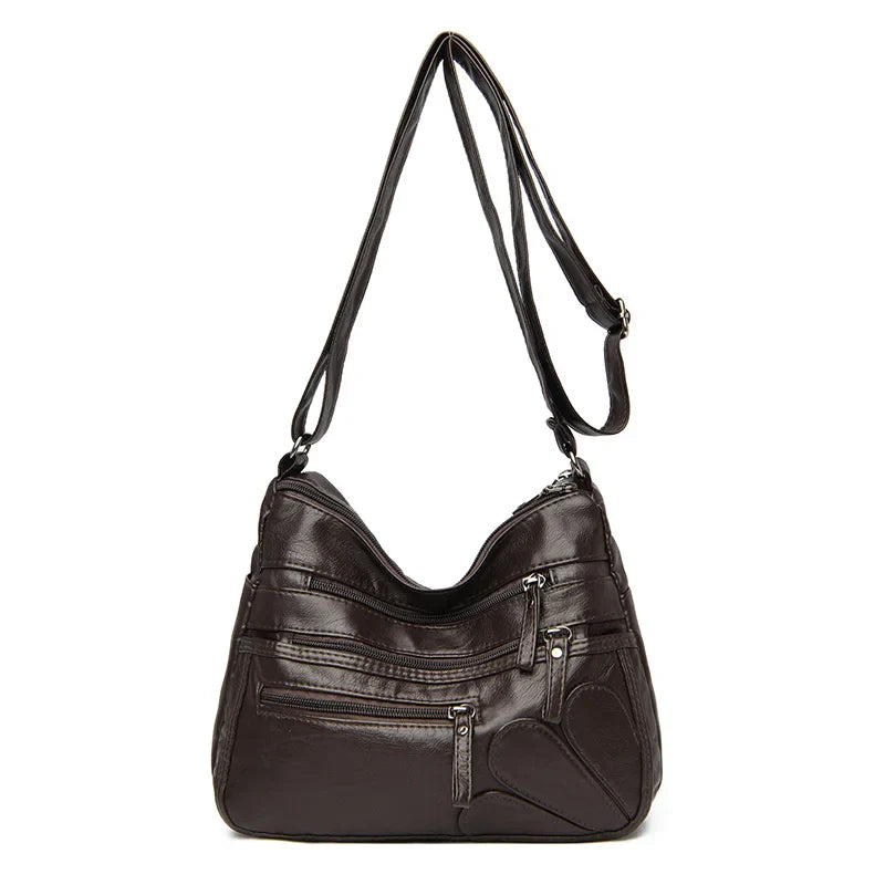 BOLSA de Ombro Feminina de ALTA Qualidade de COURO Macia, Bolsa CROSSBODY, Multi-Bolsos - 4 CORES