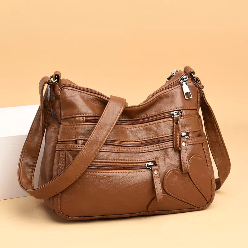 BOLSA de Ombro Feminina de ALTA Qualidade de COURO Macia, Bolsa CROSSBODY, Multi-Bolsos - 4 CORES