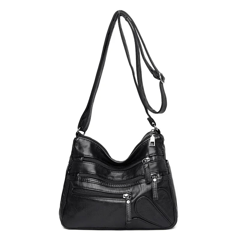 BOLSA de Ombro Feminina de ALTA Qualidade de COURO Macia, Bolsa CROSSBODY, Multi-Bolsos - 4 CORES