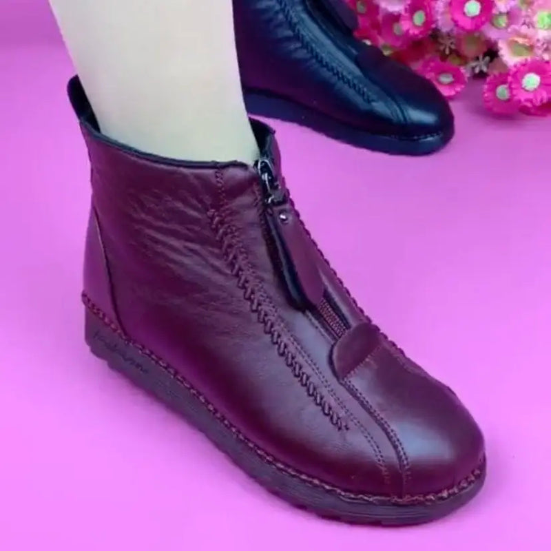 BOTAS de Tornozelo ALCOCHOADO Interno para Mulheres, ANTIDERRAPANTE, Estilo Retrô com Fecho de ZÍPER