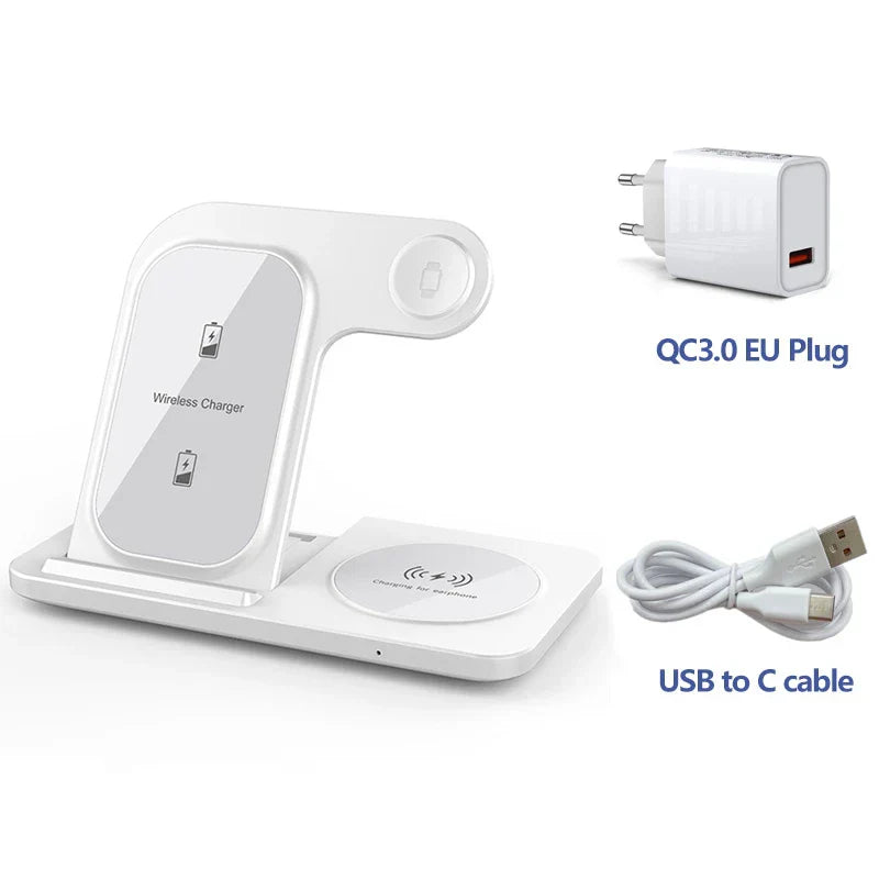 SUPORTE de CARREGAMENTO por INDUÇÃO sem fio, Carregador para iPHONE 15, 14, 13, 12, 11, 8, X, XS, AIRPODS, Apple IWATCH 7, 15W, 3 em 1, 2023