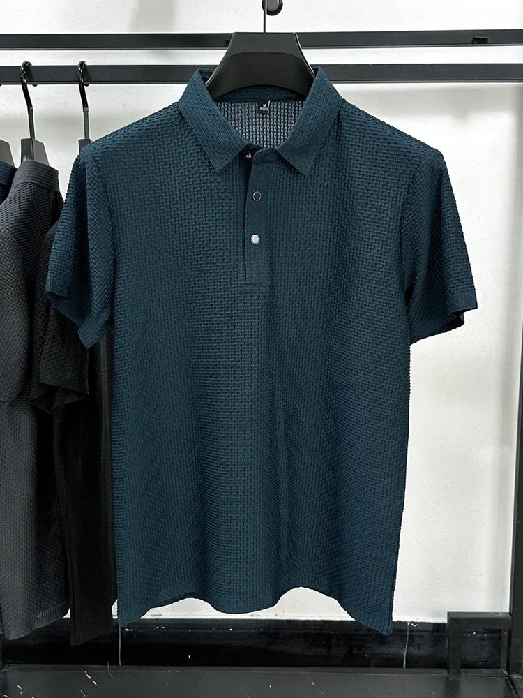 CAMISA Polo de SEDA Manga Curta ELÁSTICA, RESPIRÁVEL, Casual SÓLIDA, Moda Verão - 6 CORES