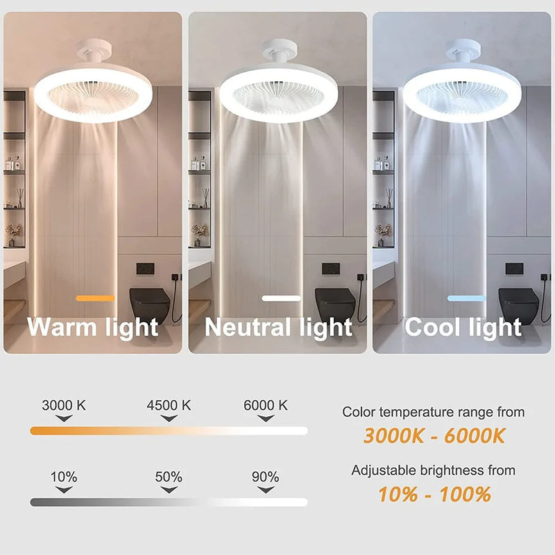 LUMINÁRIA LED com VENTILADOR de TETO Silenciosa com Controle REMOTO para Quartos, SALA de ESTAR e Outros AMBIENTES