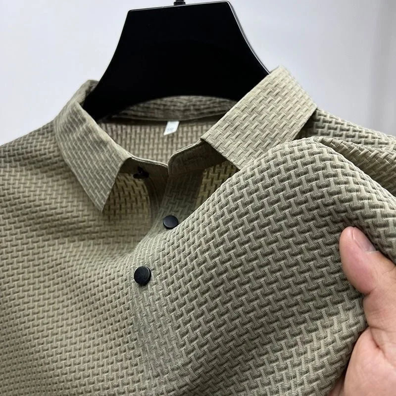 CAMISA Polo de SEDA Manga Curta ELÁSTICA, RESPIRÁVEL, Casual SÓLIDA, Moda Verão - 6 CORES