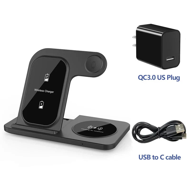 SUPORTE de CARREGAMENTO por INDUÇÃO sem fio, Carregador para iPHONE 15, 14, 13, 12, 11, 8, X, XS, AIRPODS, Apple IWATCH 7, 15W, 3 em 1, 2023