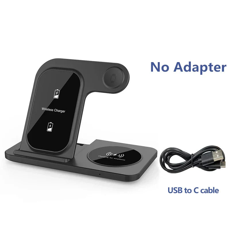 SUPORTE de CARREGAMENTO por INDUÇÃO sem fio, Carregador para iPHONE 15, 14, 13, 12, 11, 8, X, XS, AIRPODS, Apple IWATCH 7, 15W, 3 em 1, 2023