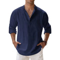 CAMISAS de LINHO de Algodão para HOMENS, Leves, Casuais, de MANGA COMPRIDA, de Henley Beach, Estilo HAVAIANAS - 8 CORES