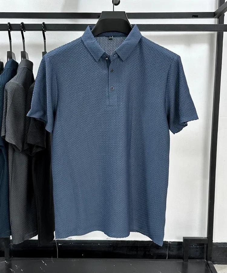 CAMISA Polo de SEDA Manga Curta ELÁSTICA, RESPIRÁVEL, Casual SÓLIDA, Moda Verão - 6 CORES