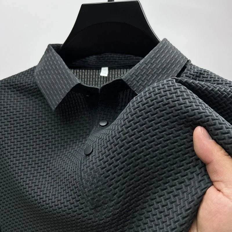 CAMISA Polo de SEDA Manga Curta ELÁSTICA, RESPIRÁVEL, Casual SÓLIDA, Moda Verão - 6 CORES