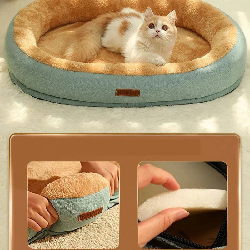 Cama Redonda para Cães e Gatos com Zíper, Lavável e Antiderrapante