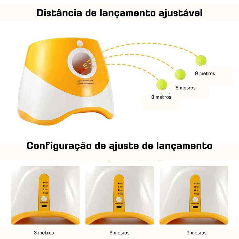 Lançador de Bola Automático Para Cães + 3 Bolas de Brinde + USB