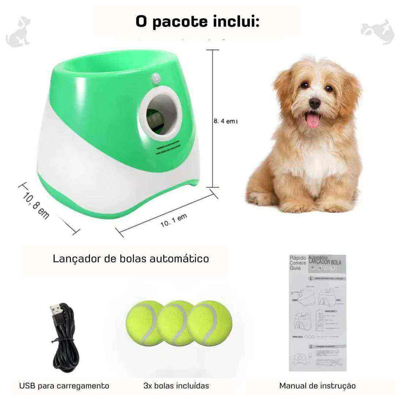 Lançador de Bola Automático Para Cães + 3 Bolas de Brinde + USB