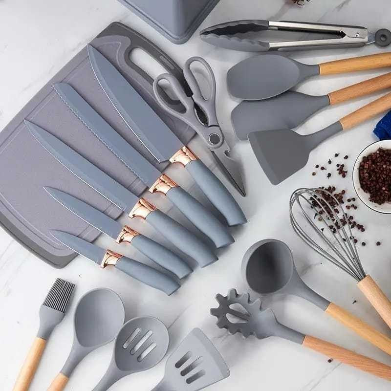 Jogo De Talheres Conjunto Faqueiro Utensílios Cozinha 19 Peças De Silicone + Frete Grátis